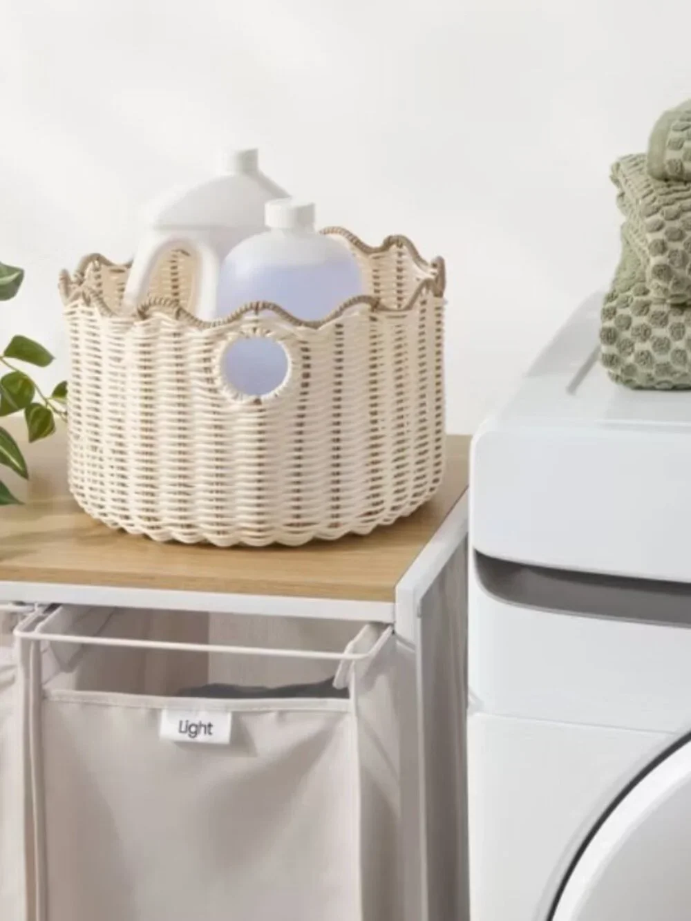 Brightroom Scalloped Poly Rattan Medium Decorative Basket Cream